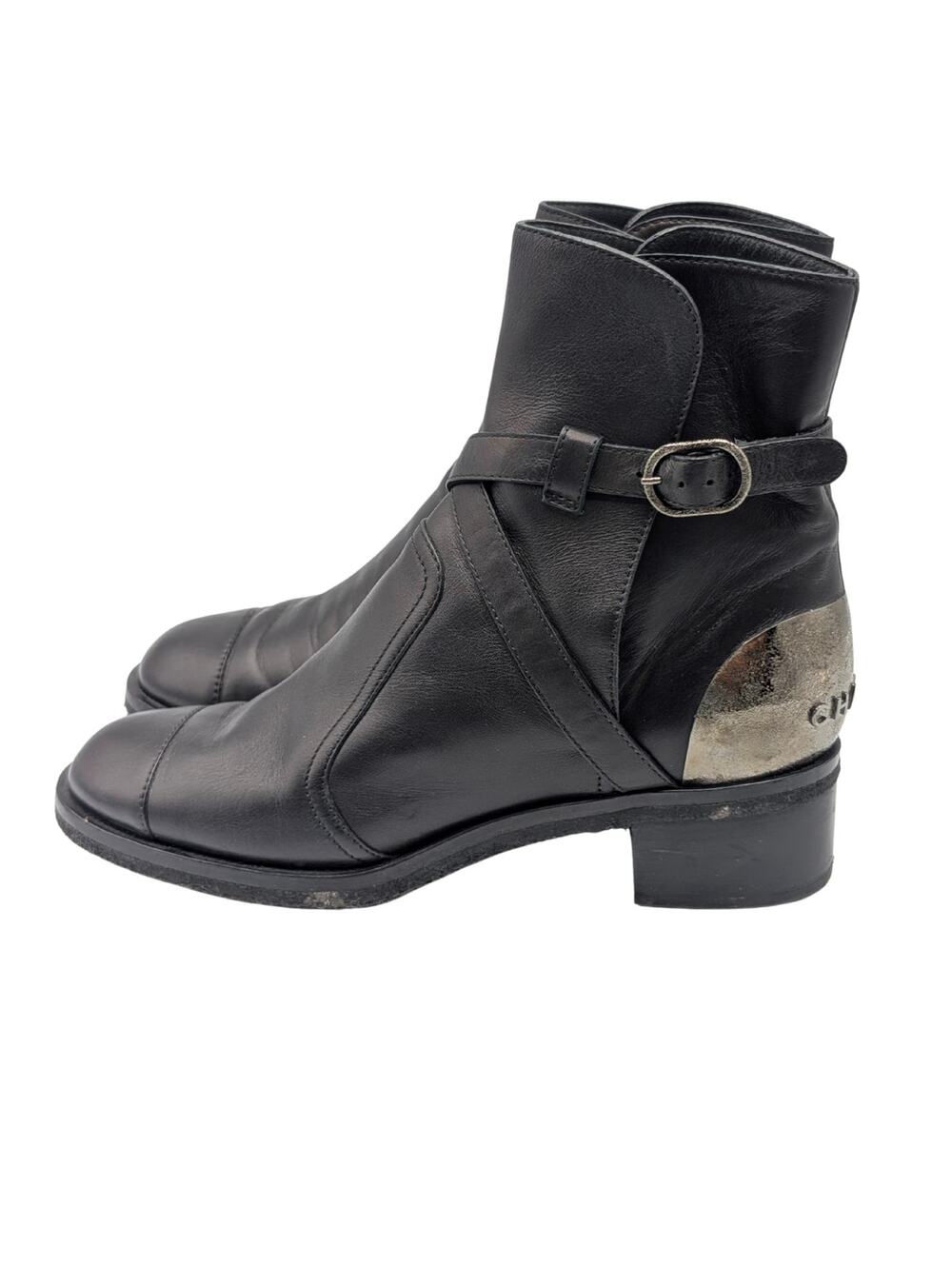 Chanel Black Leather Spring Summer 2014 Ankle Moto Biker Boots Size 39